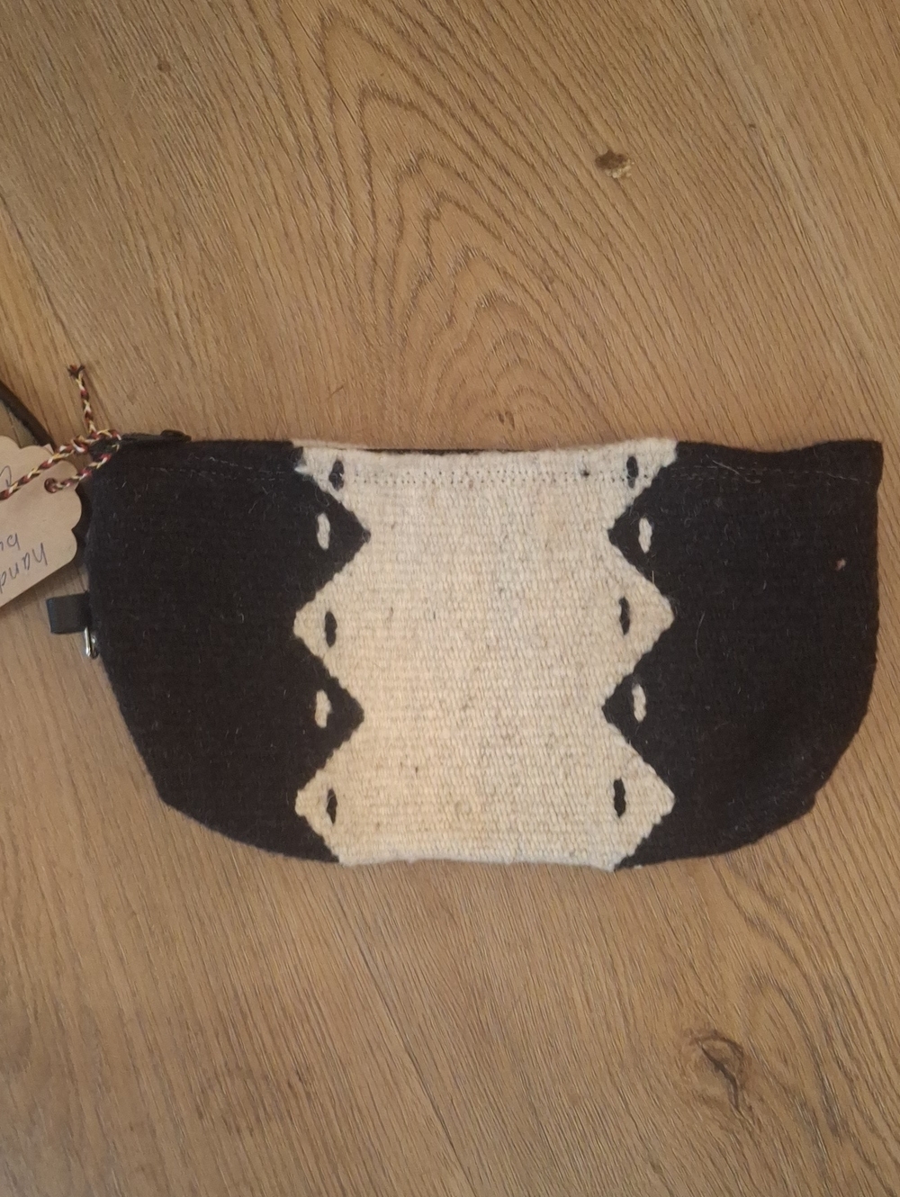 Handwoven Black and Cream Aztec Zip Pouch - Women Bags